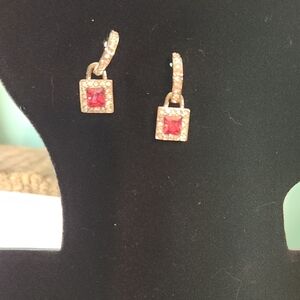 Elegant Gold and Red Square Earrings